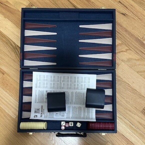 Blue Pavilion Backgammon game with instructions 15 X 9 5\8 X 1 13\16 - Picture 2 of 6